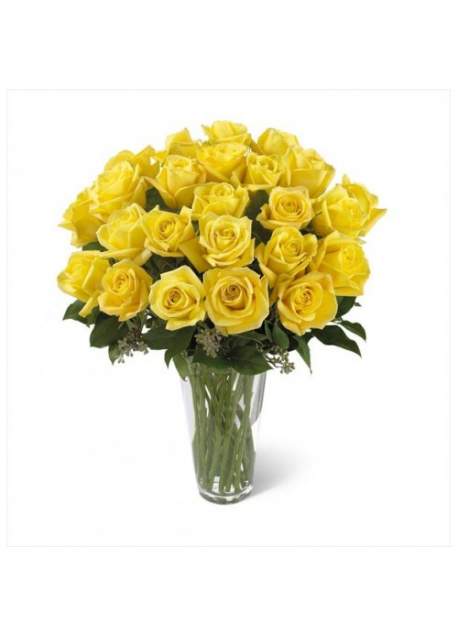 Geltonų rožių puokštė iš 21-os rožės